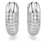 Dextera hoop earrings, Pavé, White, Rhodium plated